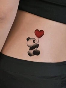 1 Pieza Tatuaje Temporal Adhesivo Lavable, Material De Pvc, Diseño De Panda Rojo De Dibujos Animados Sosteniendo Un Globo , A Prueba De Agua Y Sudor, Adecuado Para Gente Con Estilo En La Vida Diaria - Multicolor - Ver 3