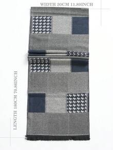 1個男士手帕紋秋冬保暖圍巾男士圍巾,休閒時尚圍巾拼接藏藍色圍巾,禮物適用於聖誕、新年