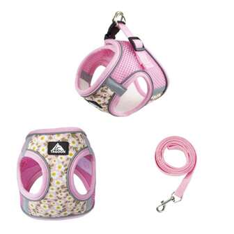 1 Set Sunflower Pattern Breathable Mesh Dog Harness And Leash, Simple And Fashion, Comfortable And Cool, High Visibility Reflective Strips, 360-Degree Anti-Escape Design, Adjustable Length, Convenient Handheld And Walking Use