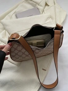 Fashionable Texture Print Crossbody Bag, Versatile Style - Khaki - View 4