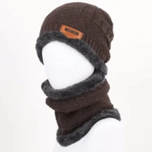 Conjunto De Gorro Y Bufanda Para Hombres Y Mujeres, Cálido Para El Invierno - Café integral - Ver 2