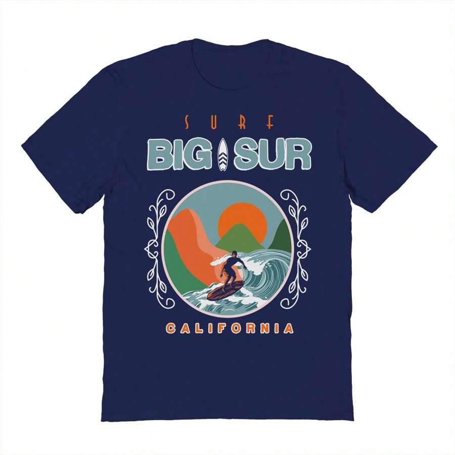 Country Parks Surf Big Sur Cali 1 Graphic Unisex Cotton Short-Sleeve T-Shirt - 藏蓝色 - 查看 1