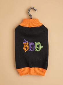 1 quần áo cho thú cưng nhân ngày lễ Tạ ơn, áo len họa tiết kẻ caro cổ điển màu tương phản hình gà tây và chữ cái tiếng Anh cho chó và mèo nhỏ - màu đen - Xem 10