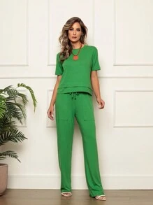 Women Two-piece Outfits - Verde Oliva - Ver 2