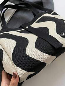 女款四季黑白針織手提包斜背包單肩包托特包適合工作購物女士女孩媽咪 - 黑與白 - 查看 4