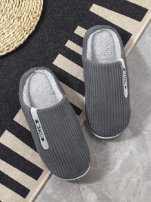 Men's Simple Design Striped Contrast Color Anti-slip Warm Home Slippers - Grey - View 2