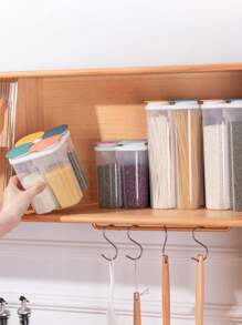 1pc Compartment Sealed Jar For Kitchen Plastic Noodle Storage Box Grain Container Moisture-Proof Storage Bottle Fridge Organizer With Random Color