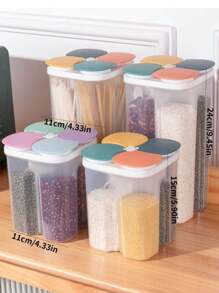 1pc Compartment Sealed Jar For Kitchen Plastic Noodle Storage Box Grain Container Moisture-Proof Storage Bottle Fridge Organizer With Random Color