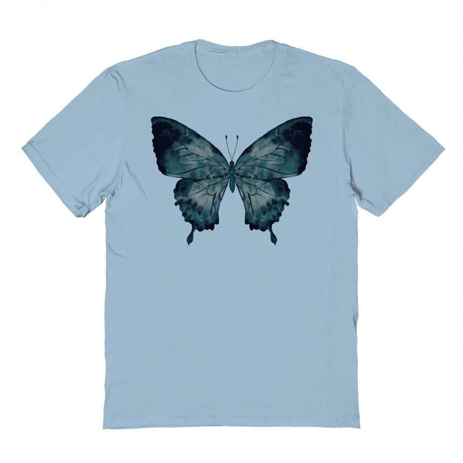 Nearly There Butterfly Front Graphic Unisex Cotton Short-Sleeve T-Shirt - Màu xanh lam - Xem 1