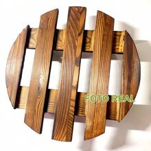 4 Soporte  tipo Base Para Macetas De Madera Pino Portamacetas circular Rodante De Servicio De Madera Para Carrito De Plantas Con 4 Ruedas - Beis - Ver 7