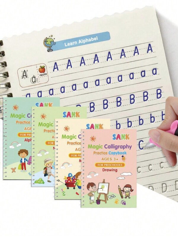 A Set Of Four Handwriting Practice Books For Numbers, Letters, Math, And Drawing,Back To School,School Supplies
