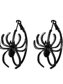 2入組歐美風格誇張大蜘蛛耳環,復古哥德風合金耳環圈,萬聖節珠寶