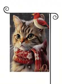 1入組聖誕貓圖案花園旗(不含桿子),現代可愛款式厚麻布材料45cm * 30cm / 18in * 12in雙面印刷耐用的戶外裝飾旗,用於秋季、冬季和聖誕季節的庭院和裝飾