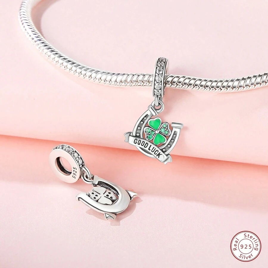 1 cái Của Quyến rũ Và Thanh lịch S925 Bạc nguyên chất Tinh tế Creative Vật rủ xuống May mắn Biểu tượng Loạt Móng ngựa Cỏ ba lá Vật rủ xuống Vật rủ xuống Thích hợp Đối với DIY Vòng tay Dây chuyền Hạt Thích hợp Đối với Làm đồ trang sức Món quà - màu xanh lá - Xem 1