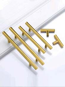 1pc Gold Stainless Steel Kitchen Cabinet Drawer Handle, Suitable For Wardrobe, Shoe Cabinet, Furniture Door Handle - Gold - View 7