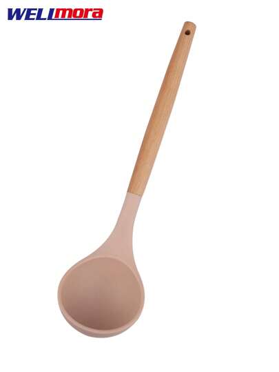 Cucharón Para Caldos Y Sopas Acabado Mate De Madera Y Silicona Con Diseño Cómodo Y Elegante (38 Cm) "Cocina Con Estilo"