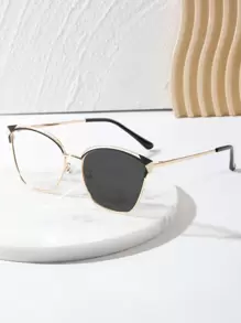 1 件金属变色眼镜，两用猫眼时尚装饰眼镜，户外和室内透明镜片 - 黑色 - 查看 2