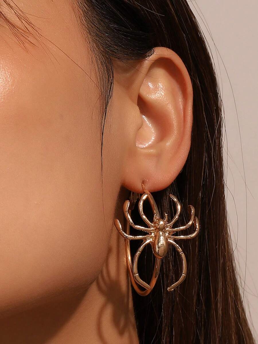 2入組歐美風格誇張大蜘蛛耳環,復古哥德風合金耳環圈,萬聖節珠寶