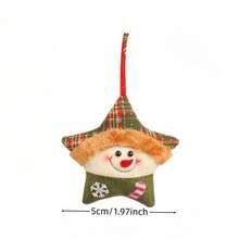 1入組5cm格紋布聖誕裝飾用品長毛絨聖誕老人,馴鹿,雪人,聖誕樹和星形吊墜