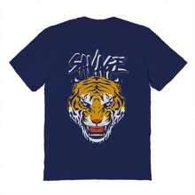 Nearly There Tiger  Growl Graphic Unisex Cotton Short-Sleeve T-Shirt - Navy Blue - View 2