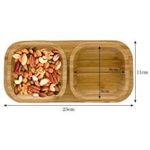 Jogo Petisqueira de bambu 3 peças bowl tigela cumbuca potes com base retangular gamela madeira para frios frutas fondue alimentos petiscos aperitivos bar restaurante porção salgadinhos amendoim nozes castanha suporte bamboo