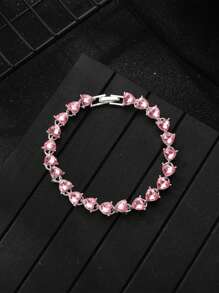 1pc Light Luxuriant Pink Cubic Zirconia Inlaid Heart Shaped Bracelet