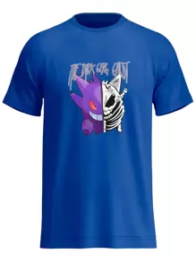 Camiseta Básica Gengar Esqueleto 100% Algodão Camisa - Azul Royal - Visão 1