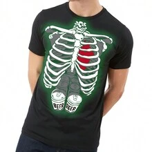 Playera Esqueleto Halloween Brilla en Oscuridad Caballero - Negro - Ver 1