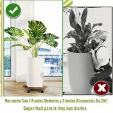 4 Soporte  tipo Base Para Macetas De Madera Pino Portamacetas circular Rodante De Servicio De Madera Para Carrito De Plantas Con 4 Ruedas - Beis - Ver 5
