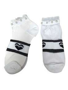 6 Pairs Of Transparent Pearl Socks With Cute And Beautiful Prints - 黑與白 - 查看 6