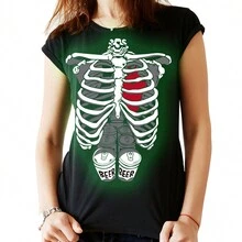 Playera Esqueleto Halloween Brilla en Oscuridad Dama - Negro - Ver 1