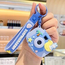 1只可愛的發光兔和迷你照相機投影設計鑰匙扣,創意背包裝飾和小吊墜用於學生書包上 - 藍色 - 查看 2