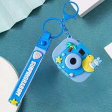 1只可愛的發光兔和迷你照相機投影設計鑰匙扣,創意背包裝飾和小吊墜用於學生書包上 - 藍色 - 查看 3