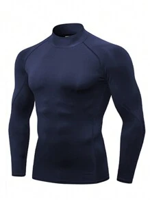 Camiseta Deportiva De Manga Larga De Compresión Con Cuello Alto Para Hombres Con Tecnología De Secado Rápido - azul real - Ver 1