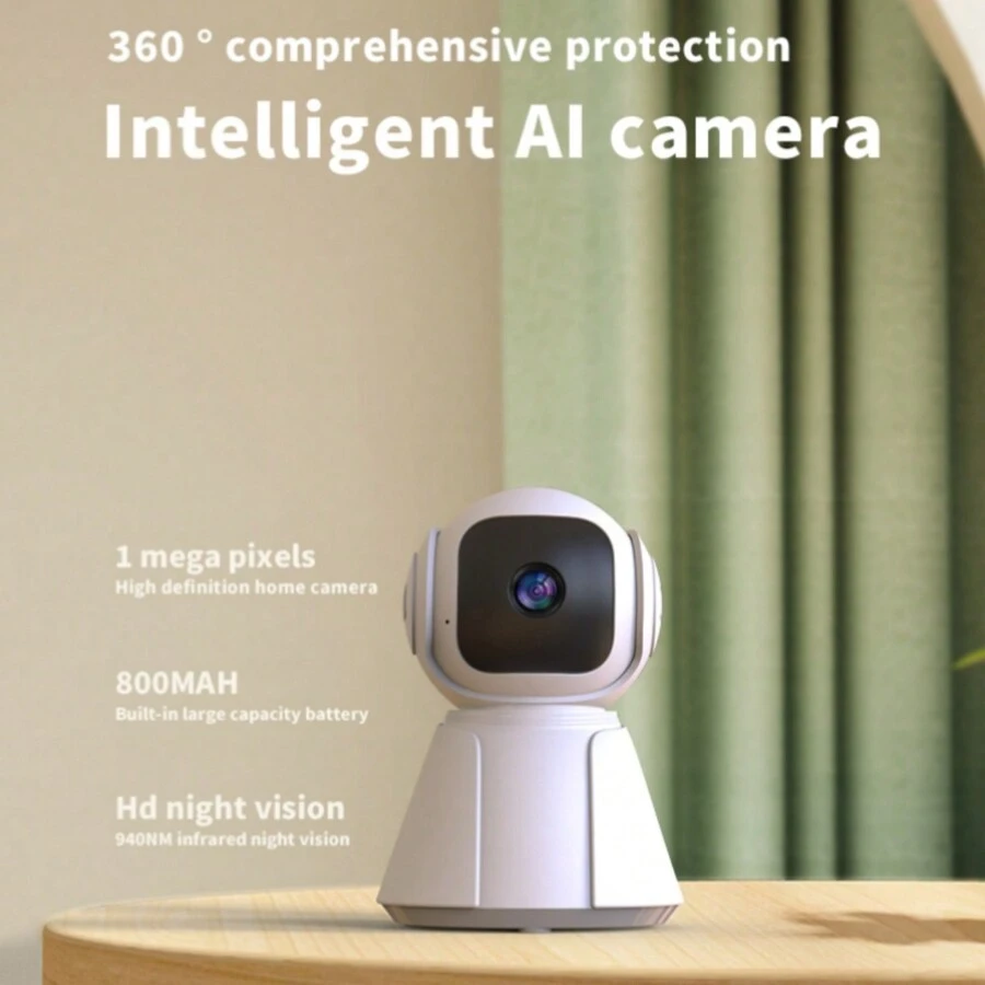 1入組200萬像素室內無線wifi智能ai人體偵測高清夜視ptz攝像頭,雲監控 - 白色 - 查看 1