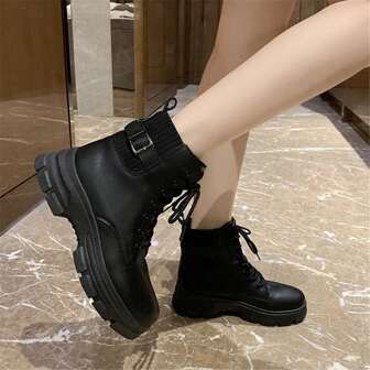 Thick Sole Inner Heightening Motorcycle Boots For Women Ins Style Fashion British Style Short Boots Autumn And Winter New Versatile Slim Boots