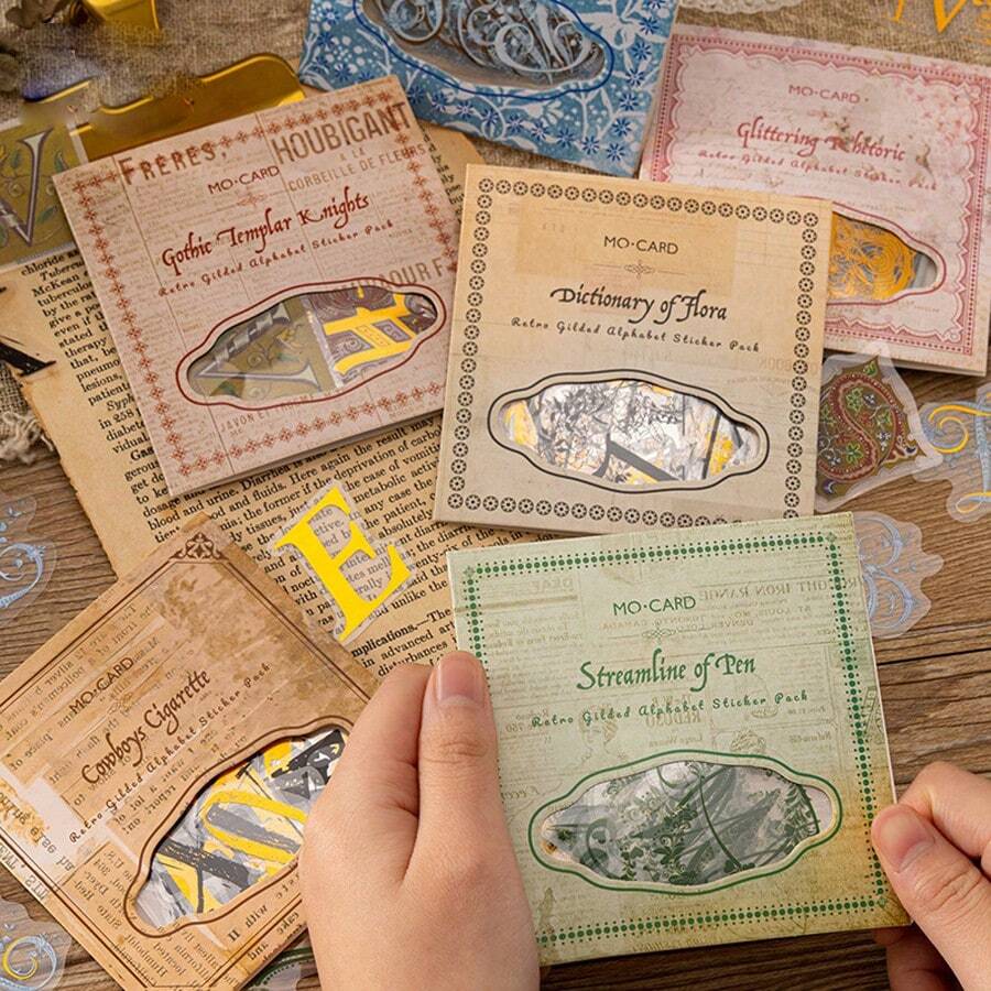 1pc Vintage Gold Foil Letter Diy Decorative Sticker Book - Multicolor - View 1