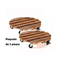 4 Soporte  tipo Base Para Macetas De Madera Pino Portamacetas circular Rodante De Servicio De Madera Para Carrito De Plantas Con 4 Ruedas - Beis - Ver 2