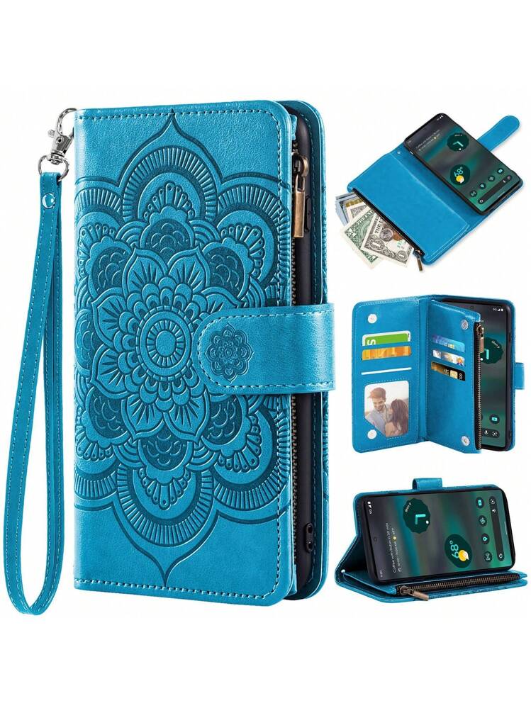 Custodia A Portafoglio Con Cerniera Per OnePlus 11, Pelle PU Rossa, 9 Slot Carte, Supporto E Cordino Da Polso, Cover Donna