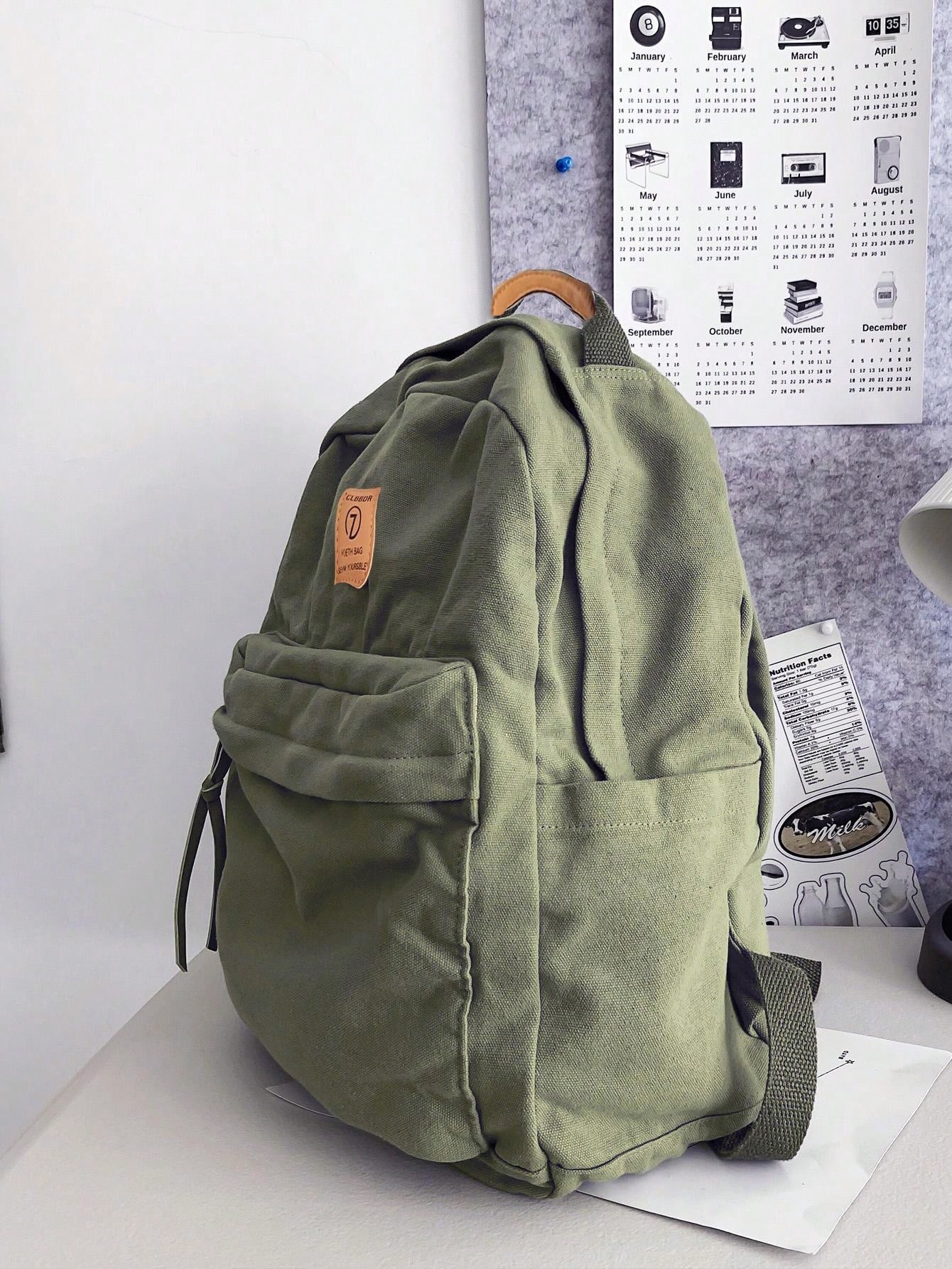 Vintage Canvas Backpack With Letter Patch And Functional Design Black