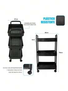 Carrito Organizador Multiusos 3 Niveles Metálico con Ruedas – Carritos Organizadores para Máximo Almacenamiento Cocina, Organizador Cocina Eficiente, Carrito Práctico para la Cocina y Más – Organizador para Cocina Versátil. - Negro - Ver 6
