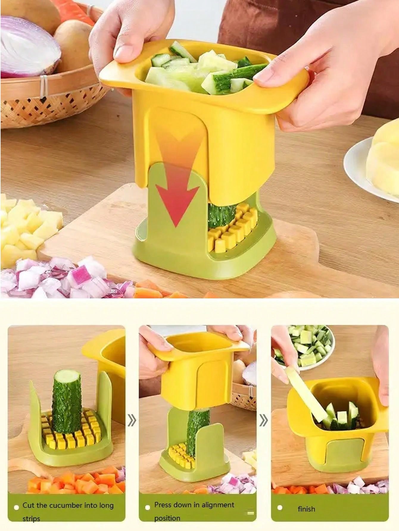 French Fry Cutter, 2 in 1 Blade Vegetable Slicer, Onion Mincer Chopper