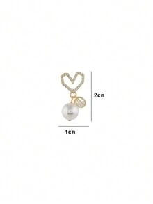1pair Crossed Heart & Pearl Ear Studs With Crystal Decor - White - View 5