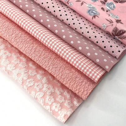 6pcs Pink Printed Cloth For Doll Clothes Diy Making