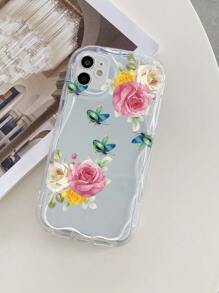 1入組粉黃色薔薇和蝴蝶圖案保護殼，適用於蘋果/三星/Xiaomi/紅米/Infinix/OPPO/Vivo/Realme 手機 - 無色 - 查看 2