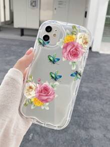 1入組粉黃色薔薇和蝴蝶圖案保護殼，適用於蘋果/三星/Xiaomi/紅米/Infinix/OPPO/Vivo/Realme 手機 - 無色 - 查看 3