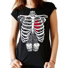 Playera Esqueleto Halloween Brilla en Oscuridad Dama - Negro - Ver 2