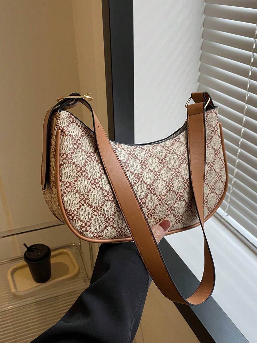 Fashionable Texture Print Crossbody Bag, Versatile Style - Khaki - View 1