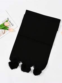 1 件經典保暖披肩,加厚加大,男女通用,時尚純色帶流蘇,空調房通用款式,四季溫暖,優雅百搭圍巾,新款 - 黑色 - 查看 3