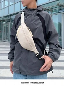 1入組白色純色耐磨耐水尼龍布腰包,胸包拉頭上飾有流蘇裝飾,多格口,大容量,帶隱藏口袋的大隔層,可斜跨腰間,適用於男女購物,運動,健身,跑步,打球,滑雪,游泳,閒暇和假日週末旅行,派對假日禮物回學校 - 白色 - 查看 1